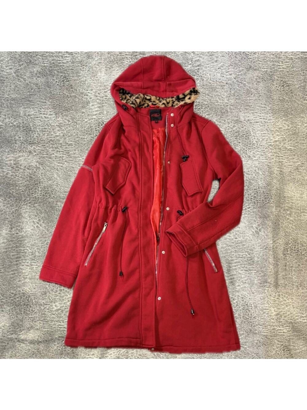 Red Yoki Cheetah Fur Hood Coat